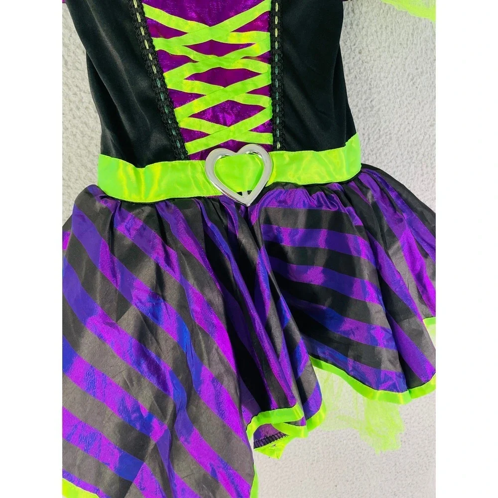 Witch Costume Halloween‎ Dress Girls Size S (6/6X) Purple Black Green Heart Belt